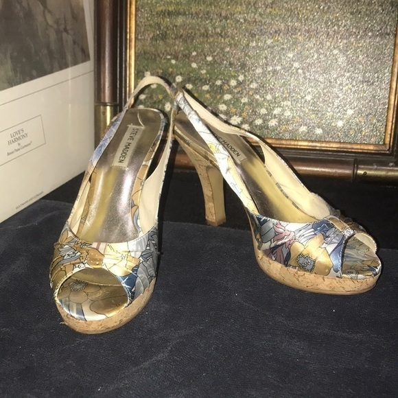 STEVE Madden Poems Floral Sling back Peep Toe Cork - Picture 1 of 11